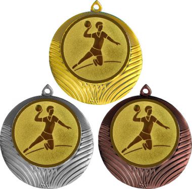 Комплект медалей №29-8 (Гандбол, диаметр 70 мм (Три медали плюс три жетона для вклейки) Место для вставок: обратная сторона диаметр 64 мм)