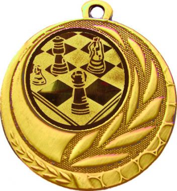 Медаль №3-1274 (Шахматы, диаметр 45 мм (Медаль цвет золото плюс жетон для вклейки) Место для вставок: обратная сторона диаметр 40 мм)