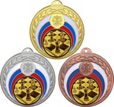 Комплект медалей №3-196 (Шахматы, диаметр 50 мм (Три медали плюс три жетона для вклейки) Место для вставок: обратная сторона диаметр 45 мм)