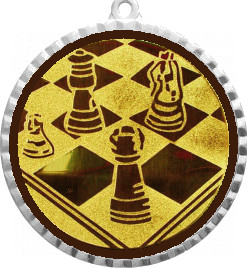 Медаль №3-8 (Шахматы, диаметр 70 мм (Медаль цвет серебро плюс жетон для вклейки) Место для вставок: обратная сторона диаметр 64 мм)