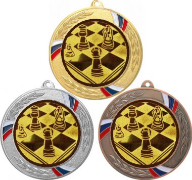 Комплект медалей №3-1285 (Шахматы, диаметр 70 мм (Три медали плюс три жетона для вклейки) Место для вставок: обратная сторона диаметр 60 мм)