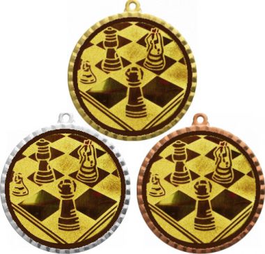 Комплект медалей №3-1302 (Шахматы, диаметр 56 мм (Три медали плюс три жетона для вклейки) Место для вставок: обратная сторона диаметр 50 мм)