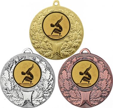 Комплект медалей №30-192 (Гимнастика, диаметр 50 мм (Три медали плюс три жетона для вклейки) Место для вставок: обратная сторона диаметр 45 мм)