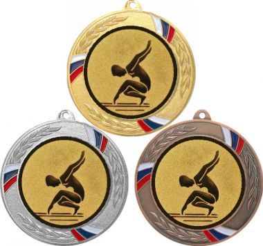 Комплект медалей №30-1285 (Гимнастика, диаметр 70 мм (Три медали плюс три жетона для вклейки) Место для вставок: обратная сторона диаметр 60 мм)