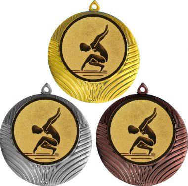 Комплект медалей №30-1302 (Гимнастика, диаметр 56 мм (Три медали плюс три жетона для вклейки) Место для вставок: обратная сторона диаметр 50 мм)