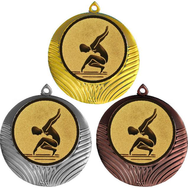 Комплект медалей №30-8 (Спортивная гимнастика, диаметр 70 мм (Три медали плюс три жетона для вклейки) Место для вставок: обратная сторона диаметр 64 мм)