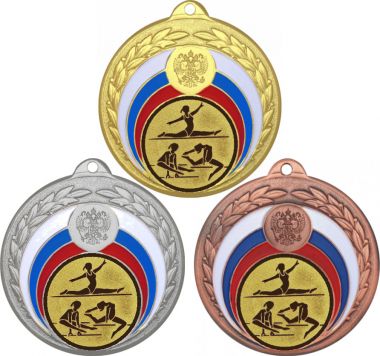 Комплект медалей №31-196 (Гимнастика, диаметр 50 мм (Три медали плюс три жетона для вклейки) Место для вставок: обратная сторона диаметр 45 мм)
