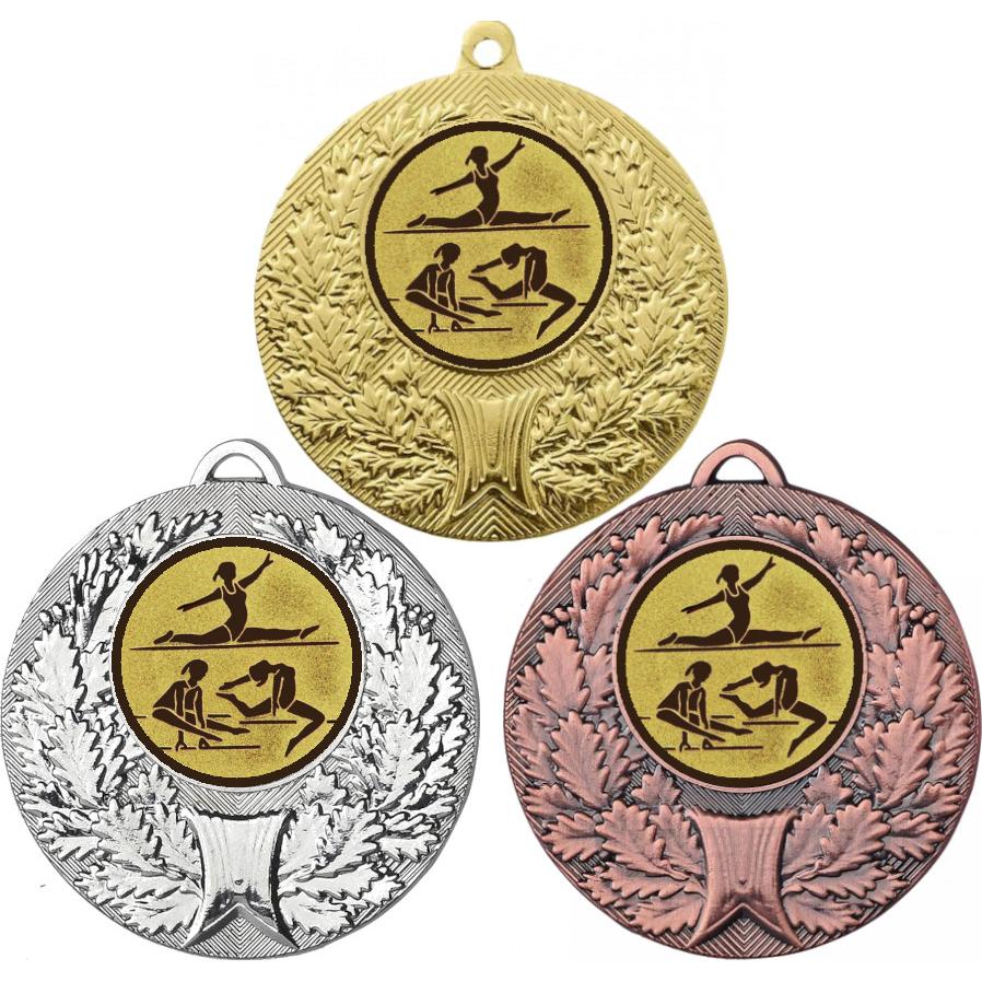 Комплект медалей №31-192 (Спортивная гимнастика, диаметр 50 мм (Три медали плюс три жетона для вклейки) Место для вставок: обратная сторона диаметр 45 мм)