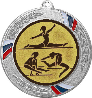 Медаль №31-1285 (Гимнастика, диаметр 70 мм (Медаль цвет серебро плюс жетон для вклейки) Место для вставок: обратная сторона диаметр 60 мм)