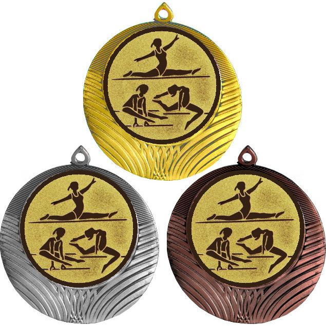 Комплект медалей №31-8 (Спортивная гимнастика, диаметр 70 мм (Три медали плюс три жетона для вклейки) Место для вставок: обратная сторона диаметр 64 мм)
