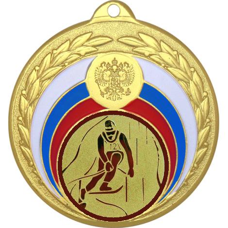 Медаль №33-196 (Горные лыжи, диаметр 50 мм (Медаль цвет золото плюс жетон для вклейки) Место для вставок: обратная сторона диаметр 45 мм)