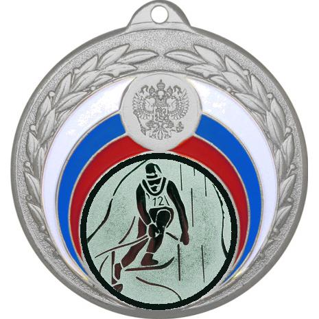Медаль №33-196 (Горные лыжи, диаметр 50 мм (Медаль цвет серебро плюс жетон для вклейки) Место для вставок: обратная сторона диаметр 45 мм)