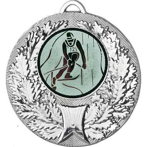 Медаль №33-192 (Горные лыжи, диаметр 50 мм (Медаль цвет серебро плюс жетон для вклейки) Место для вставок: обратная сторона диаметр 45 мм)