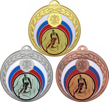 Комплект медалей №33-196 (Лыжный спорт, диаметр 50 мм (Три медали плюс три жетона для вклейки) Место для вставок: обратная сторона диаметр 45 мм)