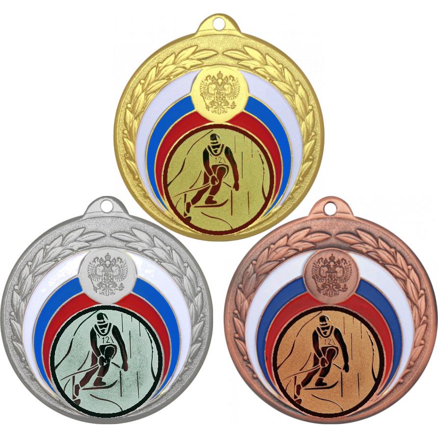 Комплект медалей №33-196 (Горные лыжи, диаметр 50 мм (Три медали плюс три жетона для вклейки) Место для вставок: обратная сторона диаметр 45 мм)