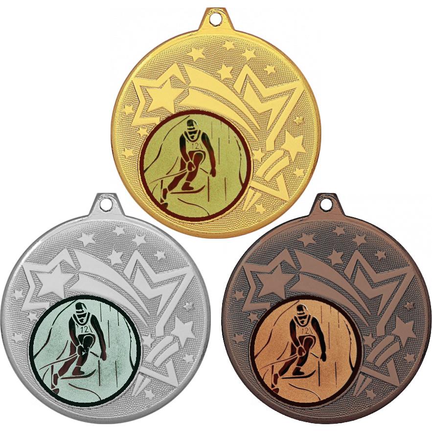 Комплект медалей №33-1274 (Горные лыжи, диаметр 45 мм (Три медали плюс три жетона для вклейки) Место для вставок: обратная сторона диаметр 40 мм)