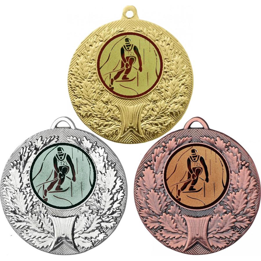 Комплект медалей №33-192 (Горные лыжи, диаметр 50 мм (Три медали плюс три жетона для вклейки) Место для вставок: обратная сторона диаметр 45 мм)