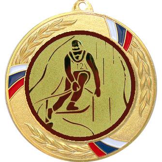 Медаль №33-1285 (Горные лыжи, диаметр 70 мм (Медаль цвет золото плюс жетон для вклейки) Место для вставок: обратная сторона диаметр 60 мм)