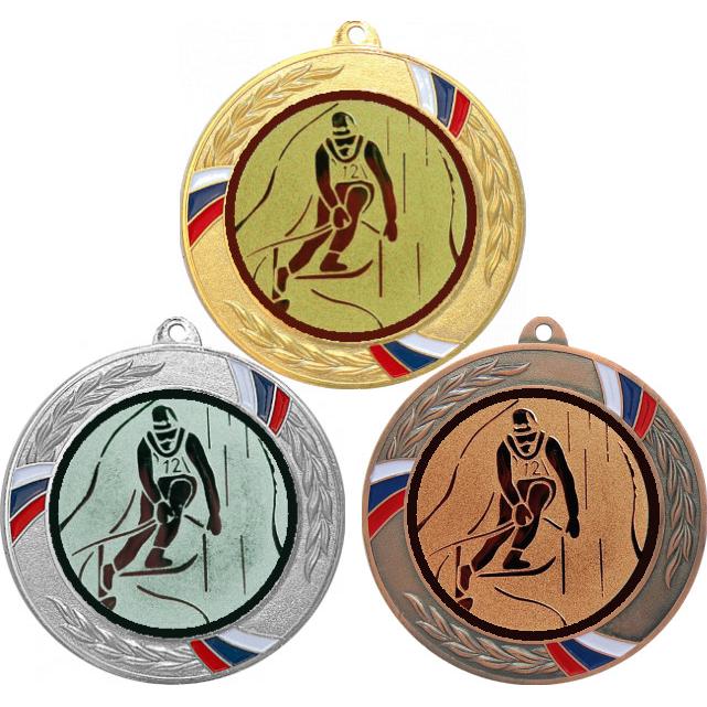 Комплект медалей №33-1285 (Горные лыжи, диаметр 70 мм (Три медали плюс три жетона для вклейки) Место для вставок: обратная сторона диаметр 60 мм)