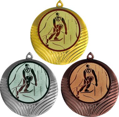 Комплект медалей №33-1302 (Лыжный спорт, диаметр 56 мм (Три медали плюс три жетона для вклейки) Место для вставок: обратная сторона диаметр 50 мм)