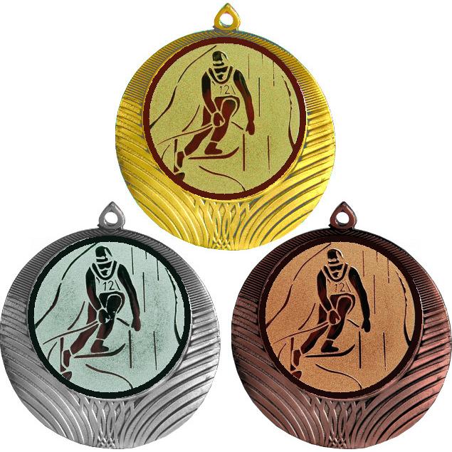Комплект медалей №33-8 (Горные лыжи, диаметр 70 мм (Три медали плюс три жетона для вклейки) Место для вставок: обратная сторона диаметр 64 мм)