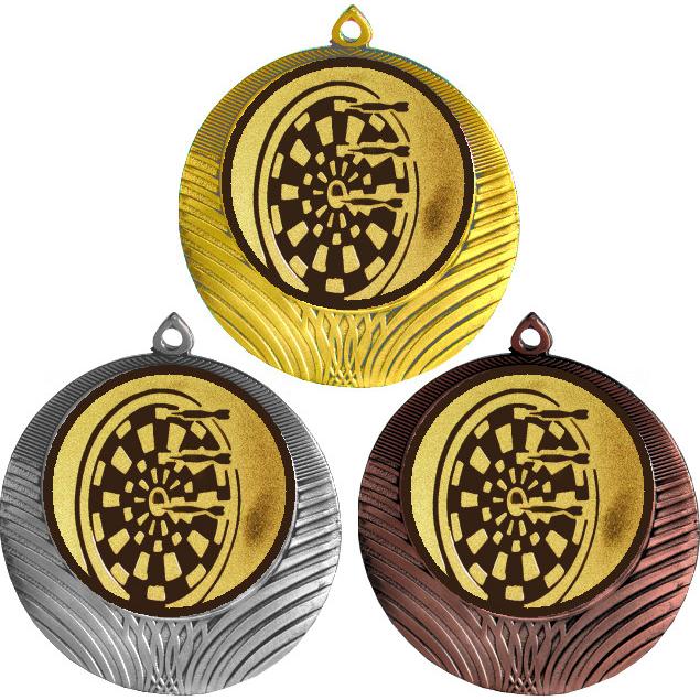 Комплект медалей №35-8 (Дартс, диаметр 70 мм (Три медали плюс три жетона для вклейки) Место для вставок: обратная сторона диаметр 64 мм)