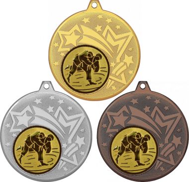 Комплект медалей №36-27 (Дзюдо, диаметр 45 мм (Три медали плюс три жетона для вклейки) Место для вставок: обратная сторона диаметр 39 мм)