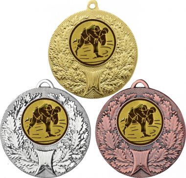 Комплект медалей №36-192 (Дзюдо, диаметр 50 мм (Три медали плюс три жетона для вклейки) Место для вставок: обратная сторона диаметр 45 мм)