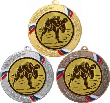 Комплект медалей №36-1285 (Дзюдо, диаметр 70 мм (Три медали плюс три жетона для вклейки) Место для вставок: обратная сторона диаметр 60 мм)