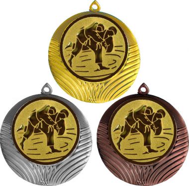 Комплект медалей №36-1302 (Дзюдо, диаметр 56 мм (Три медали плюс три жетона для вклейки) Место для вставок: обратная сторона диаметр 50 мм)