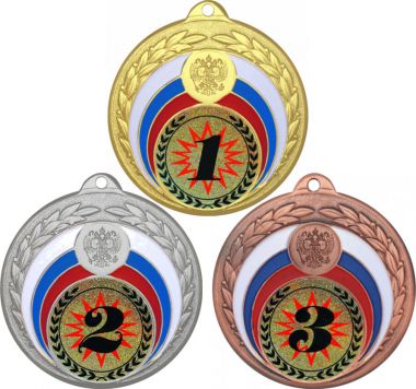 Комплект медалей №4-196 (1, 2, 3 место, диаметр 50 мм (Три медали плюс три жетона для вклейки) Место для вставок: обратная сторона диаметр 45 мм)