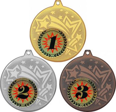 Комплект медалей №4-1274 (1, 2, 3 место, диаметр 45 мм (Три медали плюс три жетона для вклейки) Место для вставок: обратная сторона диаметр 40 мм)