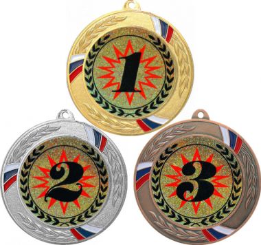Комплект медалей №4-1285 (1, 2, 3 место, диаметр 70 мм (Три медали плюс три жетона для вклейки) Место для вставок: обратная сторона диаметр 60 мм)