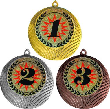 Комплект медалей №4-8 (1, 2, 3 место, диаметр 70 мм (Три медали плюс три жетона для вклейки) Место для вставок: обратная сторона диаметр 64 мм)