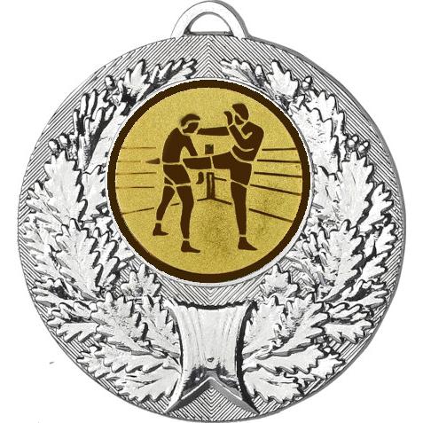 Медаль №40-192 (Кикбоксинг, диаметр 50 мм (Медаль цвет серебро плюс жетон для вклейки) Место для вставок: обратная сторона диаметр 45 мм)
