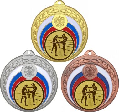 Комплект медалей №40-196 (Кикбоксинг, диаметр 50 мм (Три медали плюс три жетона для вклейки) Место для вставок: обратная сторона диаметр 45 мм)