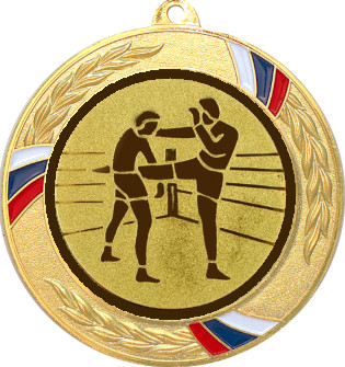 Медаль №40-1285 (Кикбоксинг, диаметр 70 мм (Медаль цвет золото плюс жетон для вклейки) Место для вставок: обратная сторона диаметр 60 мм)