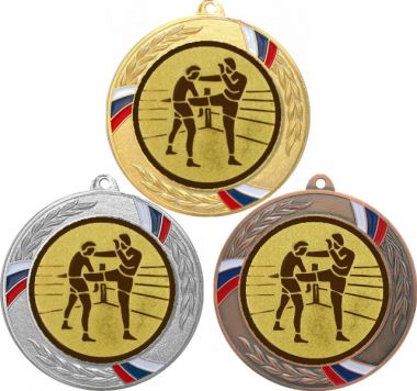 Комплект медалей №40-1285 (Кикбоксинг, диаметр 70 мм (Три медали плюс три жетона для вклейки) Место для вставок: обратная сторона диаметр 60 мм)