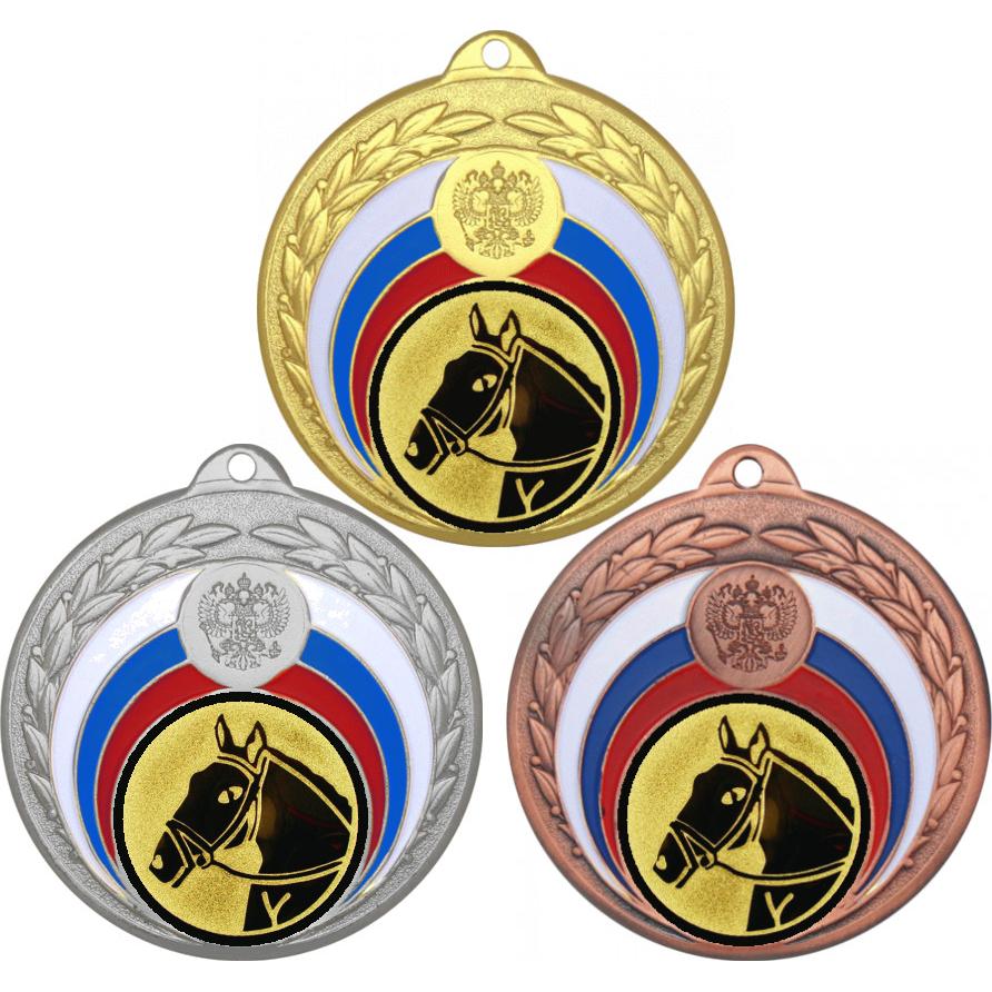 Комплект медалей №41-196 (Конный спорт, диаметр 50 мм (Три медали плюс три жетона для вклейки) Место для вставок: обратная сторона диаметр 45 мм)