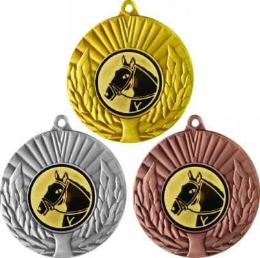 Комплект медалей №41-192 (Конный спорт, диаметр 50 мм (Три медали плюс три жетона для вклейки) Место для вставок: обратная сторона диаметр 45 мм)