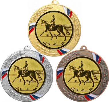 Комплект медалей №43-1285 (Конный спорт, диаметр 70 мм (Три медали плюс три жетона для вклейки) Место для вставок: обратная сторона диаметр 60 мм)