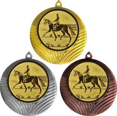 Комплект медалей №43-8 (Конный спорт, диаметр 70 мм (Три медали плюс три жетона для вклейки) Место для вставок: обратная сторона диаметр 64 мм)