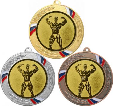 Комплект медалей №44-1285 (Культуризм, Бодибилдинг, Пауэрлифтинг, диаметр 70 мм (Три медали плюс три жетона для вклейки) Место для вставок: обратная сторона диаметр 60 мм)