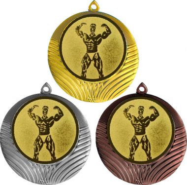 Комплект из трёх медалей MN969 (Культуризм, Бодибилдинг, Пауэрлифтинг, диаметр 70 мм (Три медали плюс три жетона VN44))