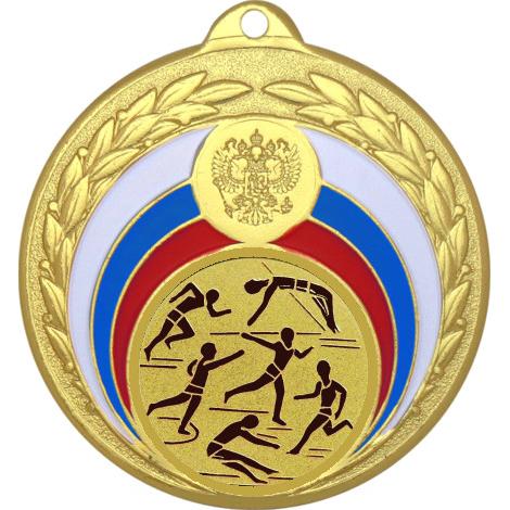 Медаль №45-196 (Лёгкая атлетика, диаметр 50 мм (Медаль цвет золото плюс жетон для вклейки) Место для вставок: обратная сторона диаметр 45 мм)
