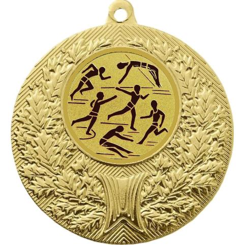 Медаль №45-192 (Лёгкая атлетика, диаметр 50 мм (Медаль цвет золото плюс жетон для вклейки) Место для вставок: обратная сторона диаметр 45 мм)