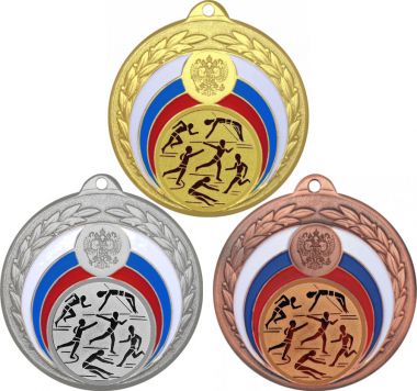 Комплект медалей №45-196 (Легкая атлетика, диаметр 50 мм (Три медали плюс три жетона для вклейки) Место для вставок: обратная сторона диаметр 45 мм)