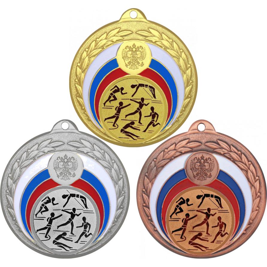 Комплект медалей №45-196 (Лёгкая атлетика, диаметр 50 мм (Три медали плюс три жетона для вклейки) Место для вставок: обратная сторона диаметр 45 мм)