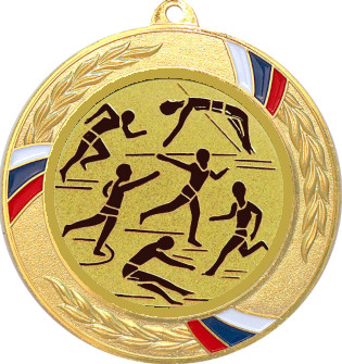 Медаль №45-1285 (Легкая атлетика, диаметр 70 мм (Медаль цвет золото плюс жетон для вклейки) Место для вставок: обратная сторона диаметр 60 мм)