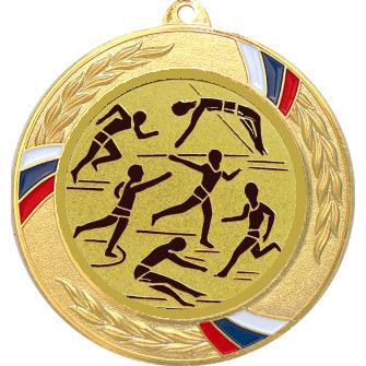 Медаль №45-1285 (Лёгкая атлетика, диаметр 70 мм (Медаль цвет золото плюс жетон для вклейки) Место для вставок: обратная сторона диаметр 60 мм)